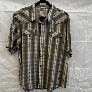 Cody James Western Olive Plaid Brown Pearl Snap Button